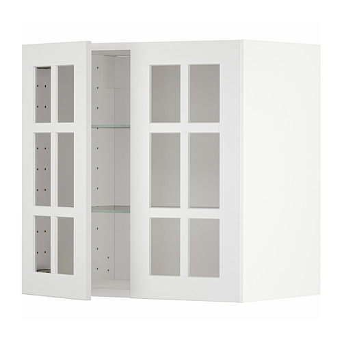 Mueble de cocina METOD blanco con puertas de cristal. Diseño moderno, marcos cuadrados, paneles de vidrio templado.