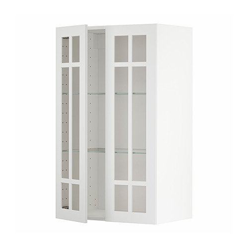 Mueble de cocina METOD blanco con puertas de cristal, diseño elegante, estantes ajustables.