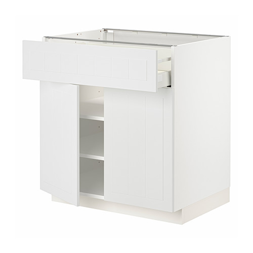 Moderno mueble de cocina METOD blanco con cajón y estante, diseño elegante y minimalista.