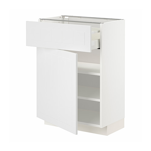 Mueble de cocina blanco METOD, diseño moderno con estantes ajustables y cajón de cierre suave.
