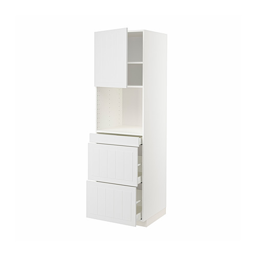 Mueble de cocina METOD blanco de ikea con cajones abiertos y estante.