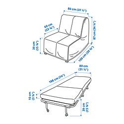 Ilustración de medidas - LYCKSELE LÖVÅS sillón cama