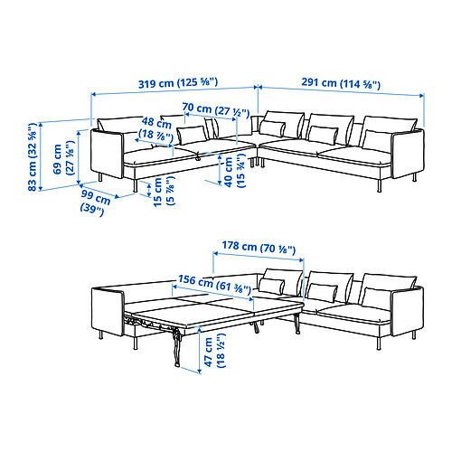 Measurement Illustration - SÖDERHAMN corner sleeper sofa, 6-seat