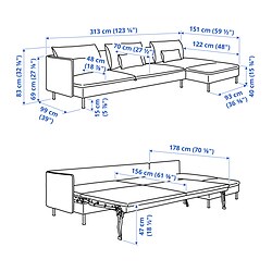Measurement Illustration - SÖDERHAMN 4-seat sofa-bed