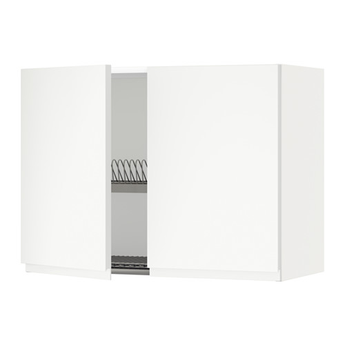 Un mueble de cocina METOD blanco con un diseño moderno y un aspecto minimalista, con un escurridor de platos incorporado.