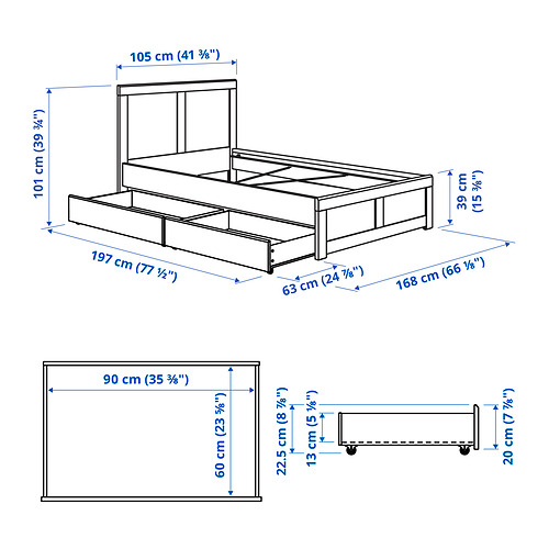 FÅGELFJÄLLET, bed frame with 2 storage boxes. 8 of 8 open dialog