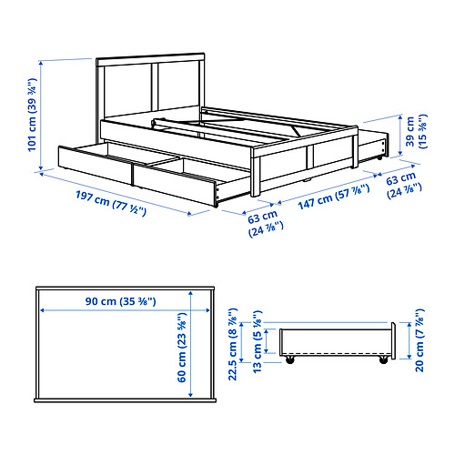 FÅGELFJÄLLET, bed frame with 4 storage boxes. 8 of 8 open dialog
