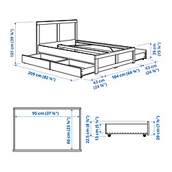 Measurement Illustration - FÅGELFJÄLLET bed frame with 4 storage boxes