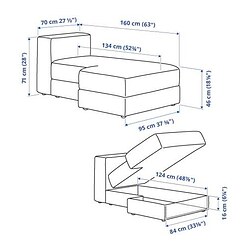 Ilustración de medidas - JÄTTEBO Módulo chaiselongue izquierdo