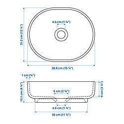 Ilustración de medidas - VINDELÄLVEN lavabo encimera