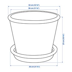 Measurement Illustration - MUSKOTBLOMMA plant pot with saucer