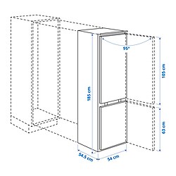 Ilustración de medidas - TINAD nevera/congelador integrado