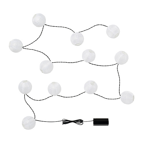 Cadena de 10 luces de linterna blancas, alimentadas por caja de batería negra.