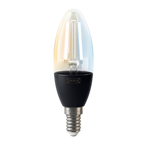 Bombilla led KAJPLATS de Ikea, negra, cristal, forma cónica, regulable.