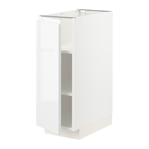 Un mueble de cocina METOD blanco con acabado alto brillo y un único estante en su interior.