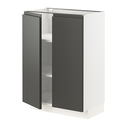 Mueble de cocina moderno, blanco y gris, con diseño elegante y puertas en gris oscuro.