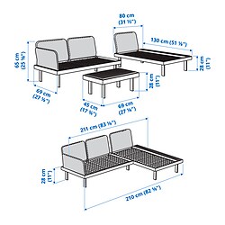 Ilustración de medidas - REVSKÄR sofá combinado, 3 plazas