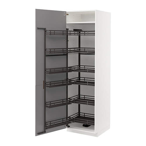 Mueble METOD blanco con estantes extraíbles grises.