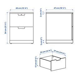 Ilustración de medidas - NORDLI mesita de noche con 2 cajones