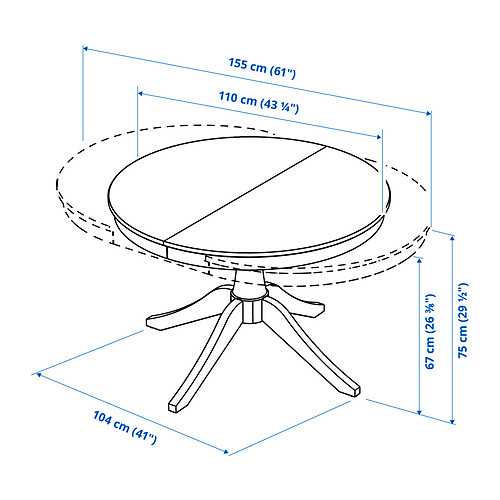 Measurement Illustration - ROSENTORP extendable table