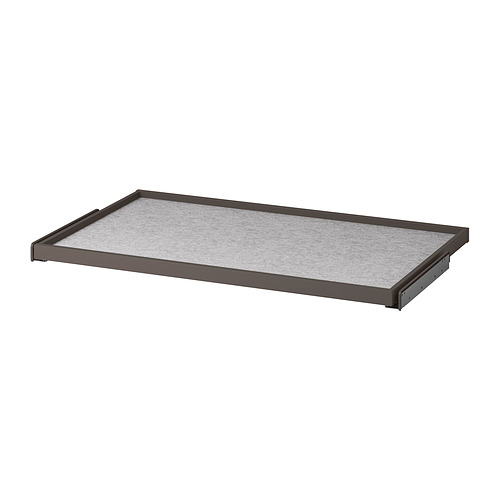Bandeja extraíble KOMPLEMENT en color gris, forma rectangular con ribete oscuro, diseñada para un almacenamiento organizado.