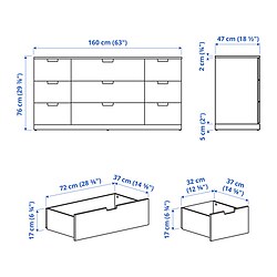 Ilustración de medidas - NORDLI Cómoda de 9 cajones