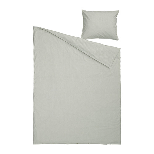 Juego de cama de rayas grises SOLFIBBLA de Ikea, algodón reciclado, rectangular con almohada.