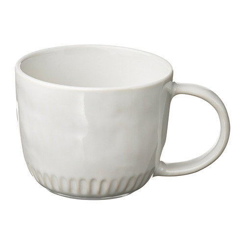 Taza blanca PANSARMAL, fabricada en gres, forma redondeada, diseño liso.