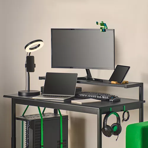 IKEA La Palma - UTVISNING gaming desk with shelf, black, 120x60 cm