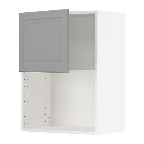 Moderno mueble de cocina gris con estante ajustable y borde de puerta biselado.
