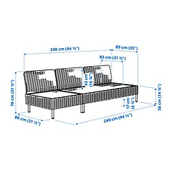 Ilustración de medidas - VITTSKÄR sofá de 3 plazas