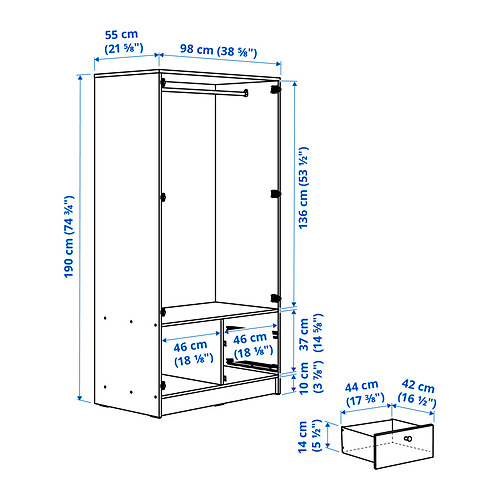 VILHATTEN, wardrobe with 2 doors and 2 drawers 8 of 8 open dialog