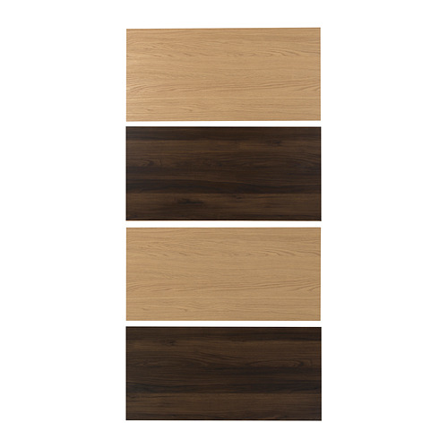 Cuatro paneles rectangulares: madera oscura superior e inferior, dos de madera clara en el medio, mostrados verticalmente.