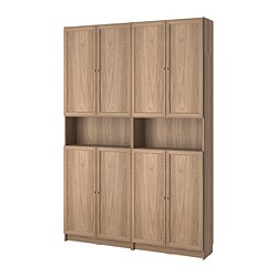 BILLY/OXBERG, bookcase+height extension & doors, Oak effect