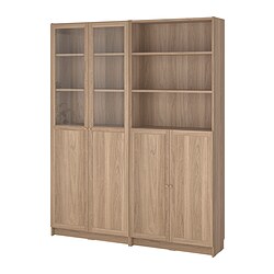 BILLY/OXBERG, display cabinet with doors, Oak effect