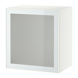 BESTÅ, wall-mounted cabinet combination, White / Glassvik white-light green frosted glass