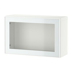 BESTÅ, wall-mounted cabinet combination, White / Glassvik white-light green clear glass