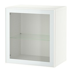 BESTÅ, wall-mounted cabinet combination, White / Glassvik white-light green clear glass