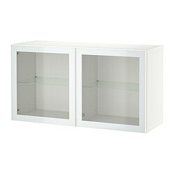 BESTÅ, wall-mounted cabinet combination, White / Glassvik white-light green clear glass