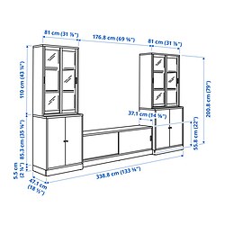Ilustración de medidas - TONSTAD Mueble TV con puertas correderas