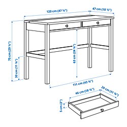 Measurement Illustration - HEMNES desk with 2 drawers