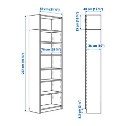 Measurement Illustration - BILLY bookcase with height extension unit