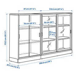 Ilustración de medidas - TONSTAD vitrina con puertas correderas
