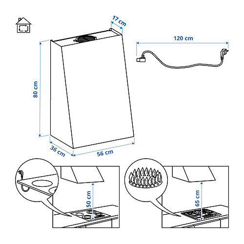 Ilustración con medidas del producto: FIVELSBO.