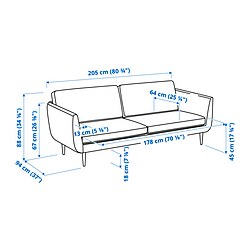 Ilustración de medidas - SMEDSTORP sofá 3 plazas