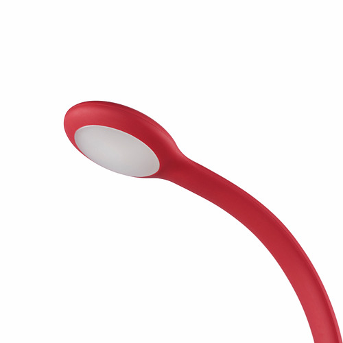 Lámpara de escritorio ajustable roja con diseño delgado y brazo flexible.
