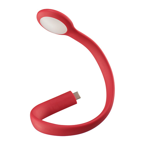 Lámpara de cuello flexible de color rojo brillante, HÖSTULOTA, con luz led ajustable.