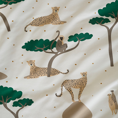 Guepardos y árboles en edredón con temática de safari, día y noche, algodón suave y viscosa.