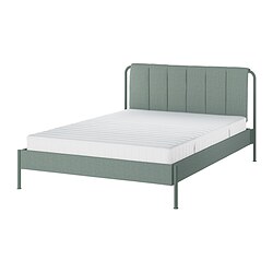 TÄLLÅSEN, upholstered bed frame with mattress, Kulsta grey-green