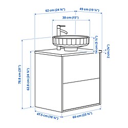 Ilustración de medidas - ÄNGSJÖN/LERSJÖN mueble con cajones/lavabo/grifo
